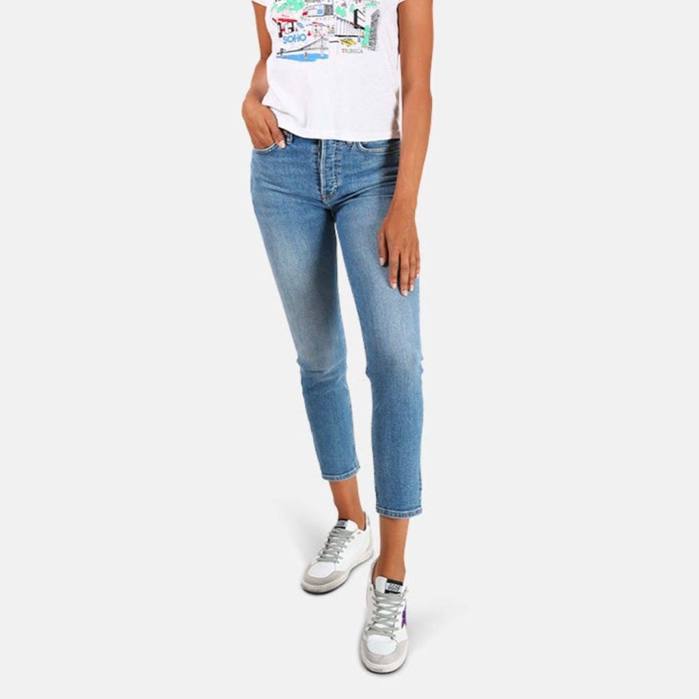 RE/DONE High Rise Ankle Crop Worn Indigo Jeans Size 28